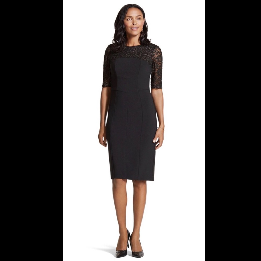 Chico’s Lace Blocked Lena Black Dress Small